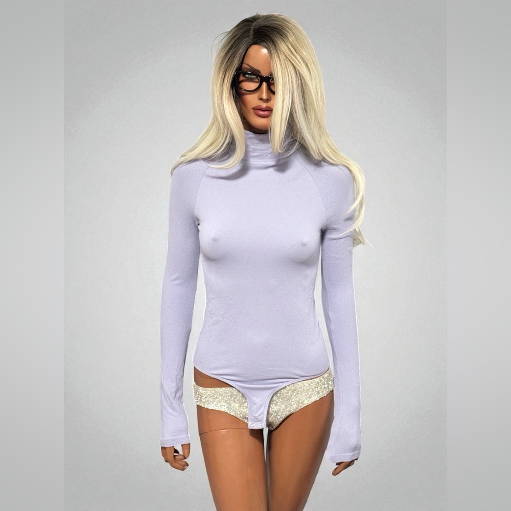 Free People Intimately Mock Neck Turtleneck Bodysuit Purple Medium M/L